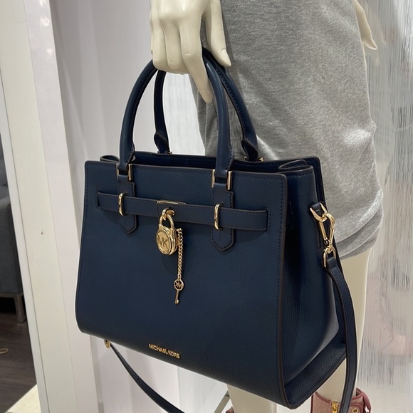 Michael Kors 35T1GHMS2L Hamilton Medium Satchel Crossbody Navy - Picture 2 of 16